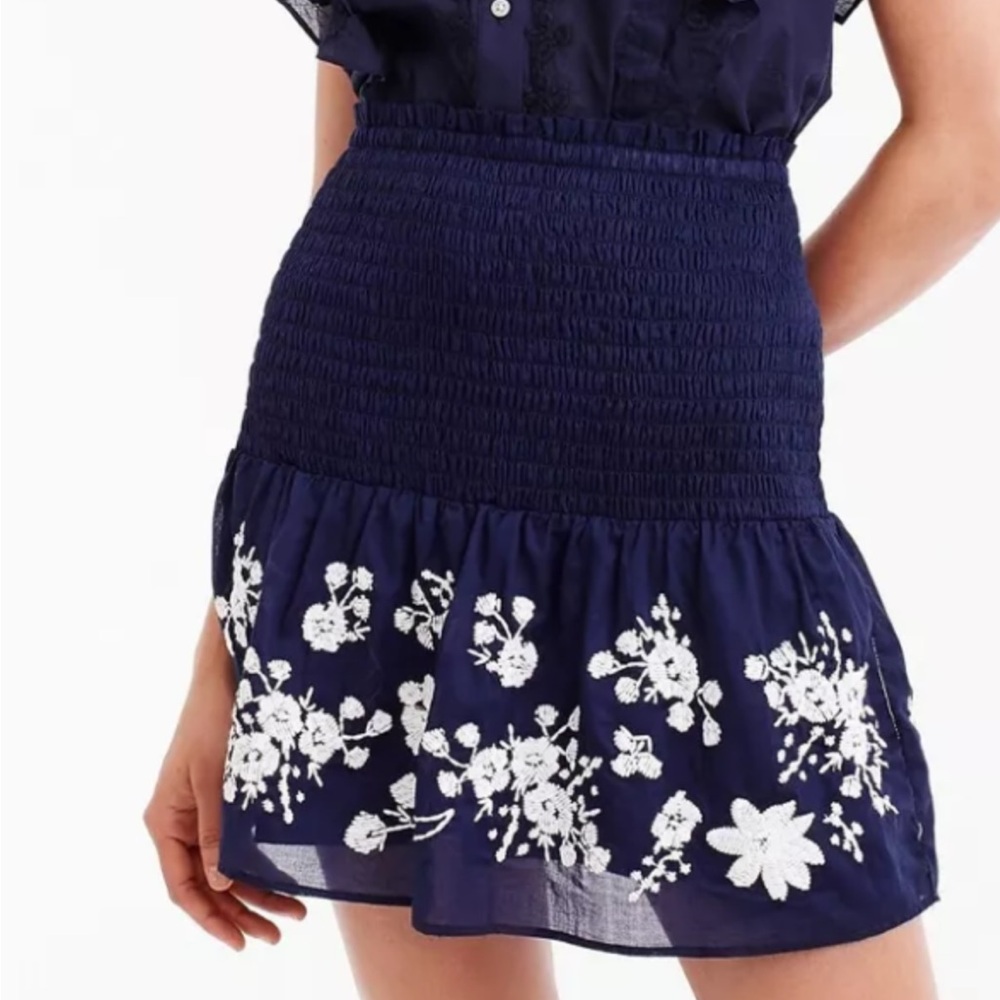 J.Crew Point Sur Embroidered Stretch Skirt- Navy/White- Size Medium